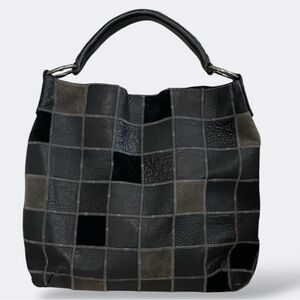 Lucky Brand Black Gray Patchwork Leather Suede Hobo Bag Y2K Vintage Stunning